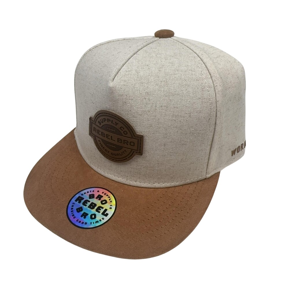 Rebel Bro Work Wild Junior Snapback Hat Teens One Size Beige Brown Brim Cap